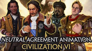 NEUTRAL AGREEMENT ANIMATION RESPONSE FROM 67 WORLD LEADERS ON GREETED  CIVILIZATION VI [upl. by Tjaden]