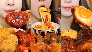 Asmr Mukbang  Spicy Noodles Crispy Chicken Noodles Rolls  NiuNiu [upl. by Heller]