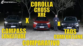 Comparativo Jeep Compass Longitude x Toyota Corolla Cross XRE x Volkswagen Taos Comfortline [upl. by Elmira]