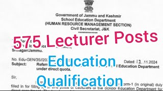 575 Lecturer Posts  What is Qualification  JKPSC [upl. by Hoeg]