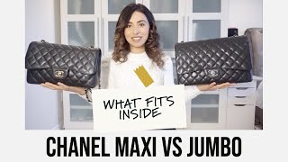 Chanel Classic Double Flap Maxi vs Jumbo  Whats in my bag  Comparison of what fits in each size [upl. by Alokin150]