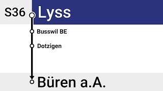 BLS Ansagen » S36 Lyss — Büren an der Aare  SLBahnen [upl. by Christabel544]