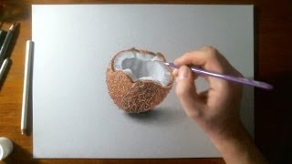 Disegno realistico effetto 3D in time lapse noce di cocco [upl. by Aisilef851]