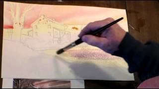 How to Paint a Country Snow Scene with Watercolors  Lesson 1 [upl. by Davilman]