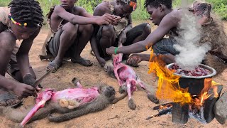 Hadzabe tribe Boys catch up Wild Baboon Monkey for todays Lunch 😋 [upl. by Adrea]