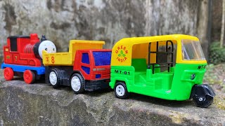 Driving Toy CNG Auto Rickshaw Train Jeep Car Ambulance Trucks amp School Bus by Hand on Outer Wall [upl. by Grochow]