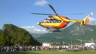 DECOLLAGE HELICOPTERE EC145 de la sécurité civile dAnnecy [upl. by Teodor]