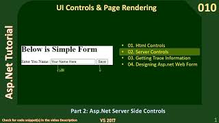 Rendering Controls  Part 2  ASP Net Server Side Controls  AspNet Tutorial 010 [upl. by Eldwin]