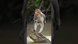 monkey surfing on crocodile  Daring stunt  Fearless  Swamp water crocodile Mysterious Land [upl. by Kostival]