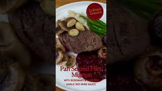 Pan Seared Filet Mignon with Rosemary amp Roasted Garlic Wine Sauce  CulinarySeasonscom [upl. by Barb]