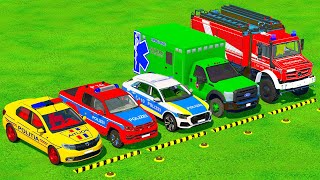 DACIA VOLSKWAGEN AUDI POPLICE CARS and MERCEDES FORD AMBULANCE EMERGENCY TRANSPORT  FS22 [upl. by Dominique]