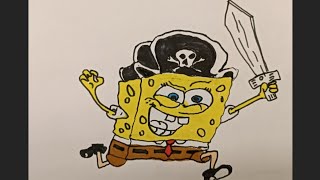 How to draw SpongeBob SpongeBob square pirate drawing cartoon ❤️Sünger Bob kare korsan çizimi❤️ [upl. by Sumahs789]