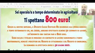 bonus lavoratori agricoli 2021 800 € per tutti [upl. by Nations]