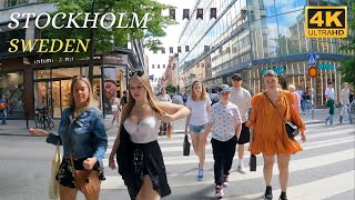 Stockholm  Sweden in 4K  SUMMER  Walking Tour  Drottningatan  Old Town [upl. by Morlee823]