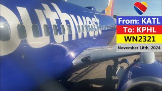 Southwest Airlines Boeing 7377H4 flight from Atlanta GA to Philadelphia PA [upl. by Grey]