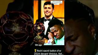 Vinicius JR Cries😭when Denied the ballon dor ballondor2024 footballnews rodri viniciusjr [upl. by Tildie]