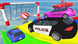 Big amp Small Police Cars with Slide Color and Portal Trap  Police Truck Rescue Cars  BeamNGDrive [upl. by Nitza989]