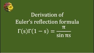 Derivation of Eulers reflection formula using Weierstrass representation of Gamma function [upl. by Fleeman]