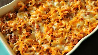 Cheesy Ground Beef Noodle Casserole [upl. by Ainot550]