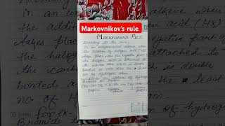 Markovnikovs rule class12thchemistryeducationshortvideo support subscribe studentsviralvideo [upl. by Berrie]