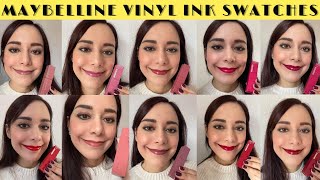 MAYBELLINE SUPER STAY VINYL INK SWATCHES 🔥 🔥 🔥 amp REVIEW  DAYLIGHT SHOTS amp TRANSFER TEST 🤯🤯 [upl. by Nitsud]