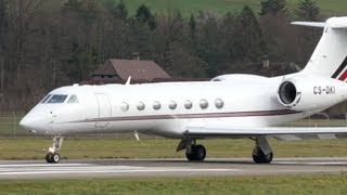 Gulfstream Aerospace G550 CSDKI Take Off at Airport BernBelp [upl. by Haniraz131]