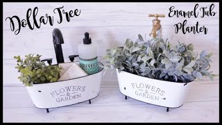 Dollar Tree DIY Farmhouse Enamel Tub Planter [upl. by Auqinot]