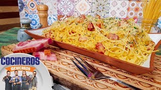 Receta Espagueti carbonara  Cocineros Mexicanos [upl. by Trebla]