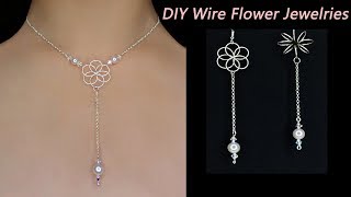 Easy DIY How to Make Wire Wrapped Flower Necklace with Pearl3D Wire Wrapped Flower Earrings [upl. by Valentina]