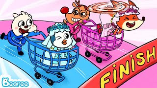 🛒💗💙 Pink vs Blue Shopping Cart Race Challenge  Kids Playing Grocery Store  Bearee and Bonnie [upl. by Neeroc]