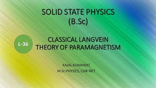 Lecture36 Classical Langevin Theory of Paramagnetism [upl. by Odlonra]