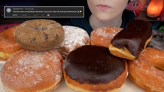 ASMR Donuts Mukbang Chocolate Cake Raspberry amp Lemon Filled Bavarian Cream Blueberry Glazed [upl. by Aekerly]