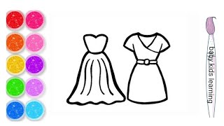 beautiful gown drawing for kids and toddlers step by step baby kids learning☺☺☺ [upl. by Eugine]