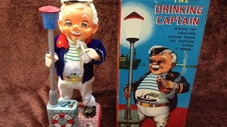 SampE Drinking Captain Battery Operated Tin Toy 60s [upl. by Hewie]