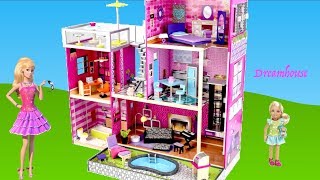 Barbie Dolls 3 story Modern Dreamhouse  KidKcraft Dollhouse Unboxing Assembly Full house Tour [upl. by Arek795]