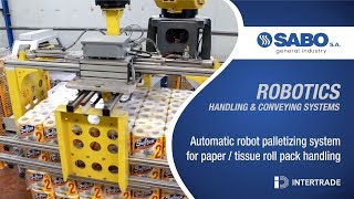 Robot Palletizing System for Paper  Tissue Industry by SABO SA [upl. by Esilrahc]