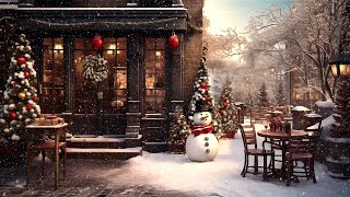 Winter in Porch Coffee Shop Ambience with Smooth Jazz Music Snow Falling amp Blizzard [upl. by Anaugal]