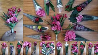 Bouquet making ideas with real flowers  bouquet making tutorial easy at home [upl. by Zitah]