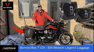 Fitting luggage to the Bonneville T120 SWMOTECH  Legend Gear  MotoUK [upl. by Ilse315]