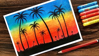 Landscape Drawing for beginners with Oil Pastel Step by Step [upl. by Oir]