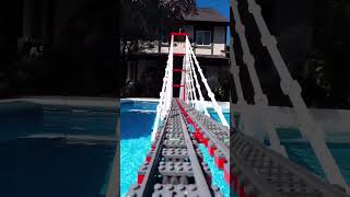 Lego train ride on a huge Lego cablestayed bridge over the pool209lego legocity legocolle [upl. by Jamilla]