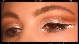 Simple EYE MAKEUP Tutorial with Glitter amp Rhinestones  Cut Crease For Hooded Eyes [upl. by Yliab673]