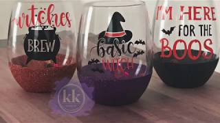 DIY Halloween Glitter Dipped Wine Glasses [upl. by Allanson618]