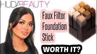 HUDA BEAUTY FauxFilter FOUNDATION STICK FIRST IMPRESSION REVIEW  COMPARISON W LIQUID FOUNDATION [upl. by Gradeigh]