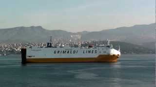 Grimaldi Lines cargo ship Grande Scandinavia entering Izmir on 5 May 2012 at 0820 [upl. by Aslehc]