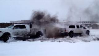 Ford vs Dodge  Diesel Trucks spinning in the Snow [upl. by Lazar]