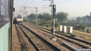 Gatimaan Express Full Speed  Crossing Goa Express in just four seconds 160km  Faridabad Station [upl. by Solomon832]