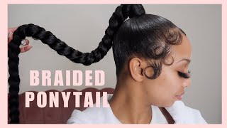 Braided Ponytail With Braiding Hair  Fluffy edges [upl. by Joashus]