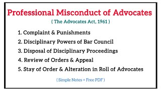 Professional Misconduct of Advocates the Advocates Act 1961  Complaint Punishments amp Appeal [upl. by Ohara]