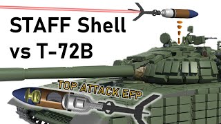 TOP ATTACK TANK SHELL vs T72 ERA  120mm XM943 STAFF vs Kontakt1  Armour Penetration Simulation [upl. by Eneli364]